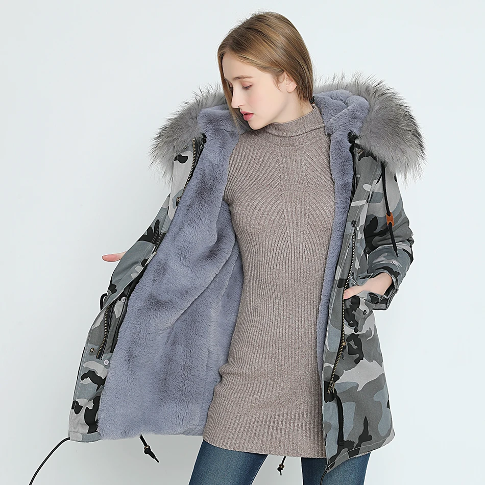 OFTBUY длинная Камуфляжная парка зимняя куртка пальто женское пальто из натурального меха парки Большой натуральный мех енота воротник теплый толстый мех