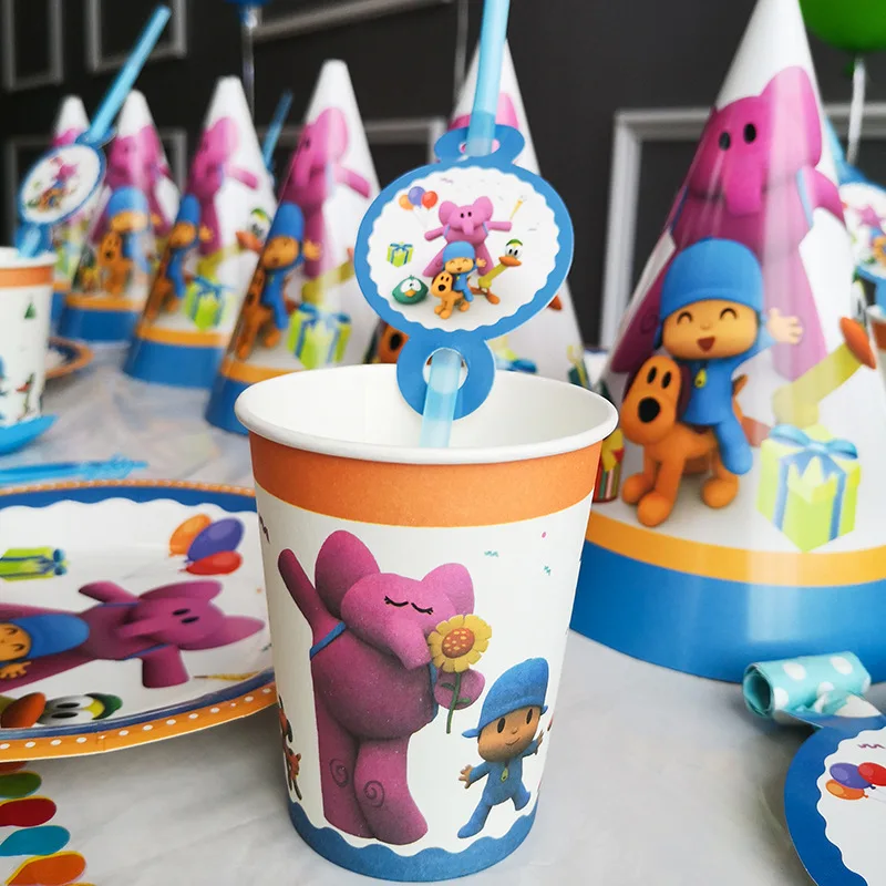 POCOYO детский день рождения принадлежности мультфильм украшения шар посуда чашка