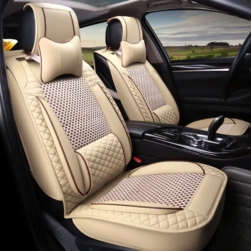 Новый роскошный ледяной шелк + кожа четыре сезона обычное сиденье до и после