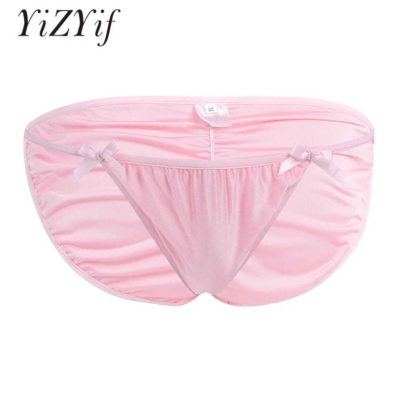 

YiZYiF Sissy Mens Shiny bikini panties Gay Men Underwear Sexy Men Lingerie Bowknots Briefs Underpants Sissy Panties mens briefs