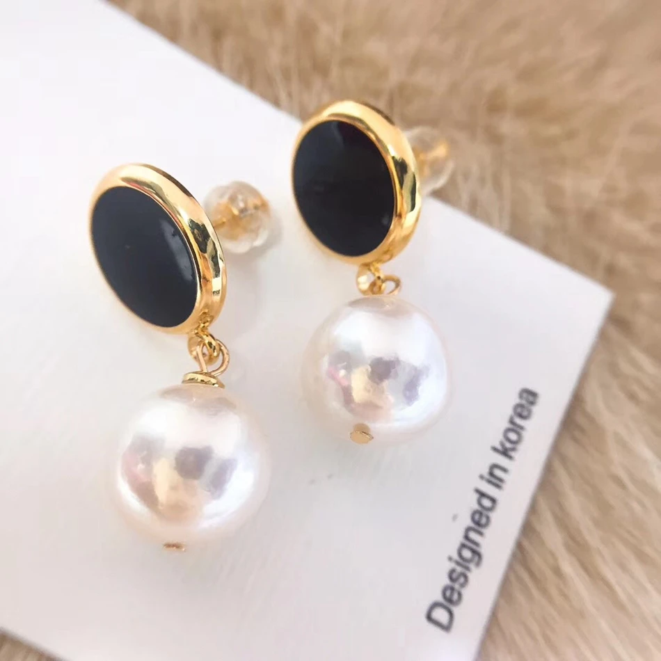 Элегантные и модные серьги с натуральным Эдисоном из бисера 14k золотого цвета