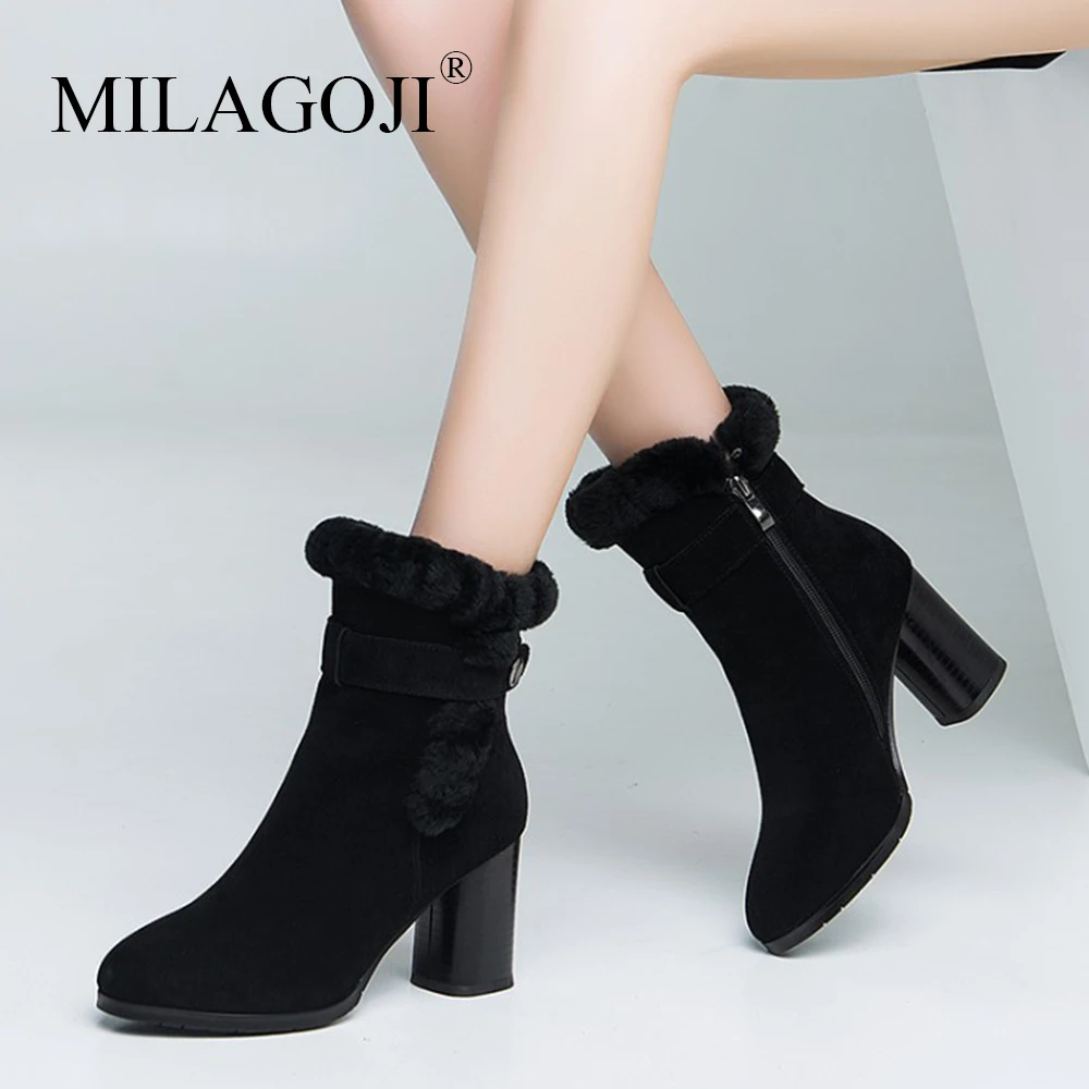 Зимние сапоги Для женщин 2018 г. теплые новые Модная обувь на натуральном меху