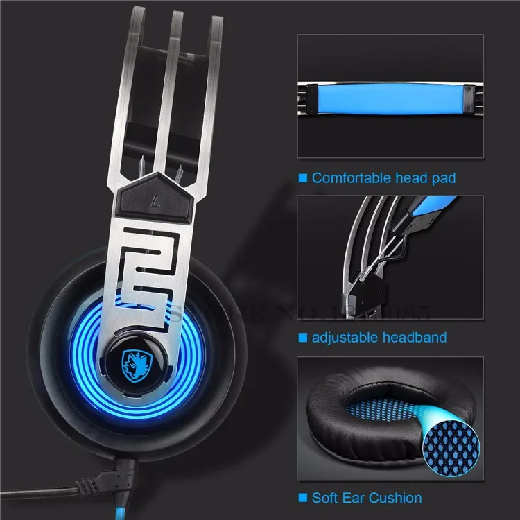 Sades A7 PC Gamer игровая гарнитура USB 7,1 Surround профессиональные Стерео Игровые наушники с микрофоном светодиодный светильник для компьютера ноутбука