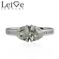 925 Silver Real Green Amethyst Ring Trillion Cut Double Stone Green- Gemstone Wedding Rings for Women Birthday Gift
