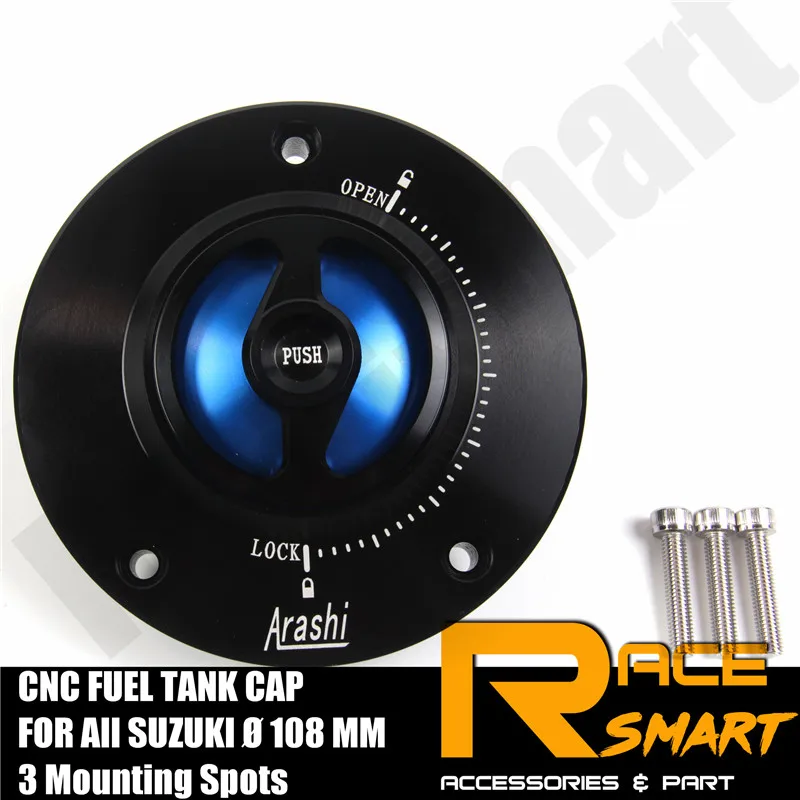 Синий Крышка топливной крышки бензобака мотоцикла с ЧПУ крышка бака с быстрой блокировкой для всех SUZUKI 108 мм и 3 монтажных пятна gsxr 600 700 1300 - Цвет: Синий