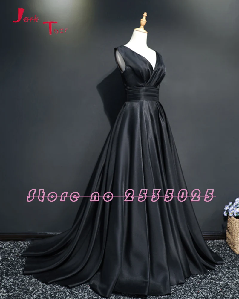 Jark Tozr Новое поступление Vestido Longo сексуальное черное атласное вечернее платье с