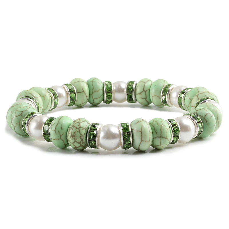 Silver Green DO Модные Зеленые, белые, бирюзовые, эластичные браслеты, браслеты, золотые, серебряные, стразы, Круглый, расстояние, браслет, очаровательные ювелирные изделия для женщин и мужчин - Окраска металла: Silver Green DO