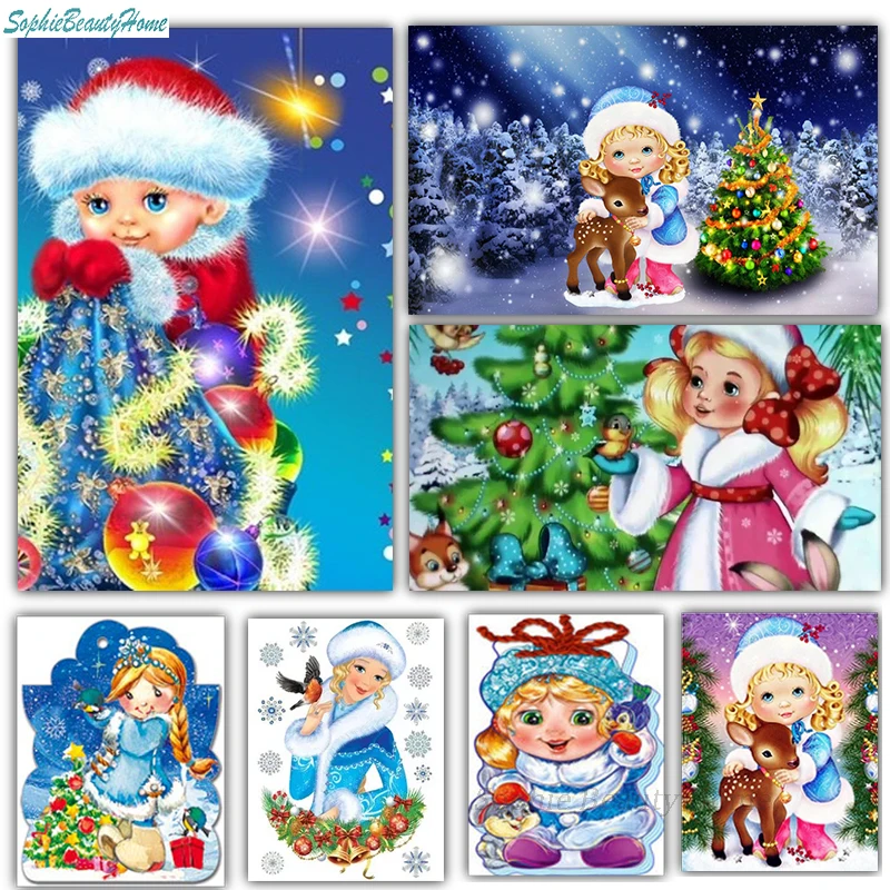 

Christmas Girl DIY 5D Diamond Cartoon Christmas Craft 3D Embroidery Diamond Painting Mosaic Square Complete Home Decoration