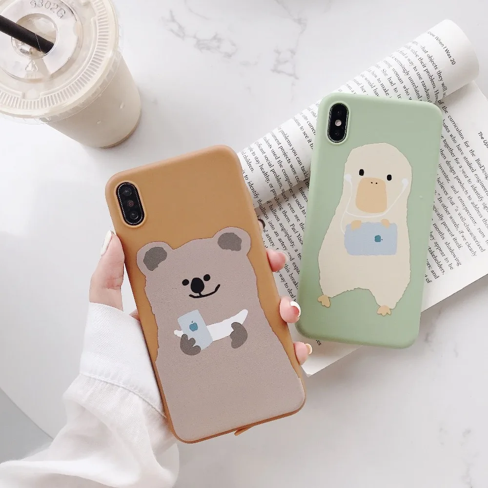 ORYKSZ Cute Cartoon Bear Matte Phone Case for Iphone X Xs Max Xr Silicon 6 6s 7plus 8 Soft TPU Back Cover Capa |