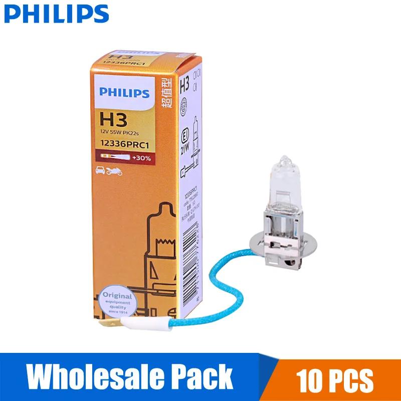 

10 шт. Philips Vision H3 12 В 55 Вт PK22s 12336PRC1 + 30% более яркая оригинальная автомобильная противотуманная фара OEM автомобильная фара оптом в упаковке