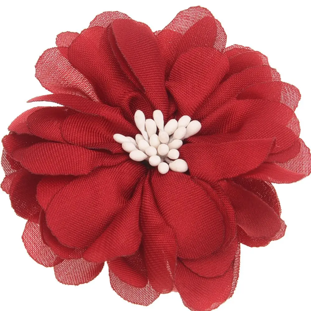 Wine Red 10PCS Chiffon Flowers blossom Hair Accessoreis Wedding decoration flower No Hair Bow Barrette Boutique Head wrap DIY Accessory - Цвет: Wine Red