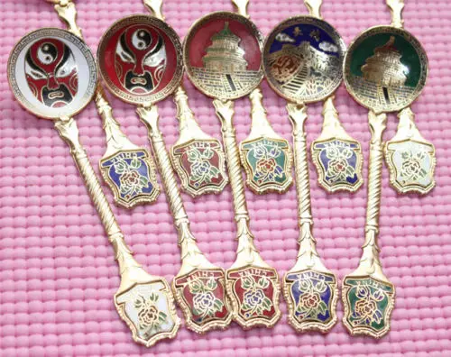 wholesale 10Pcs Traditional Chinese Panda&ampDragon&ampFacial makeup Cloisonne Spoon | Дом и сад