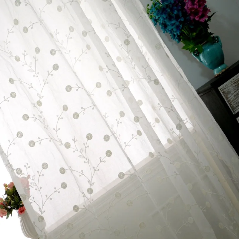 

European and American style linen cotton embroidery curtain for living room bedroom kitchen high quality screens tulle