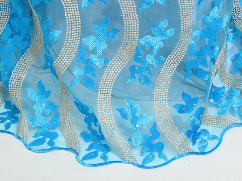 FL0218 Т-синий Нигерийские Emboridered Кружевной Ткани Тюль Французский Кружева С