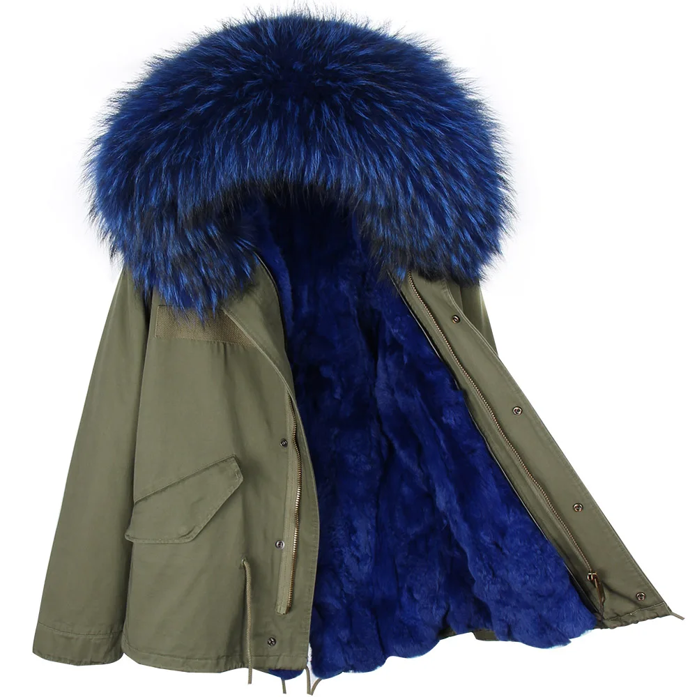 Настоящее меховое пальто бренд 2019 хаки зеленая зимняя куртка женская парка