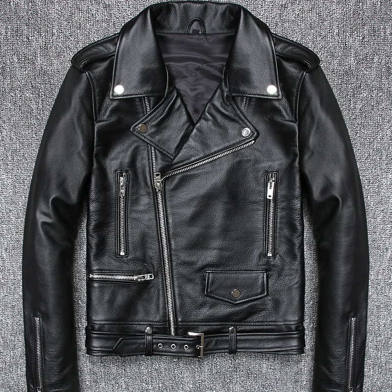 para Homens Jovens Populares de Couro Jaqueta de Couro da Motocicleta Pele de Vaca Genuíno Jaqueta Curta Magro Preto Jovem Zíper