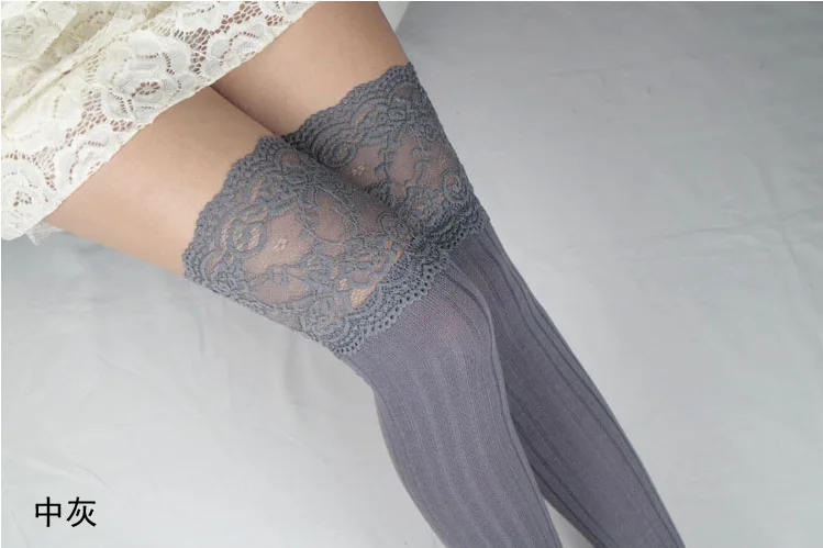 Dark gray Брендовые новые женские зимние вязаные высокие ботинки выше колена теплые чулки кружевные леггинсы Гольфы Medias de mujer - Цвет: Dark gray