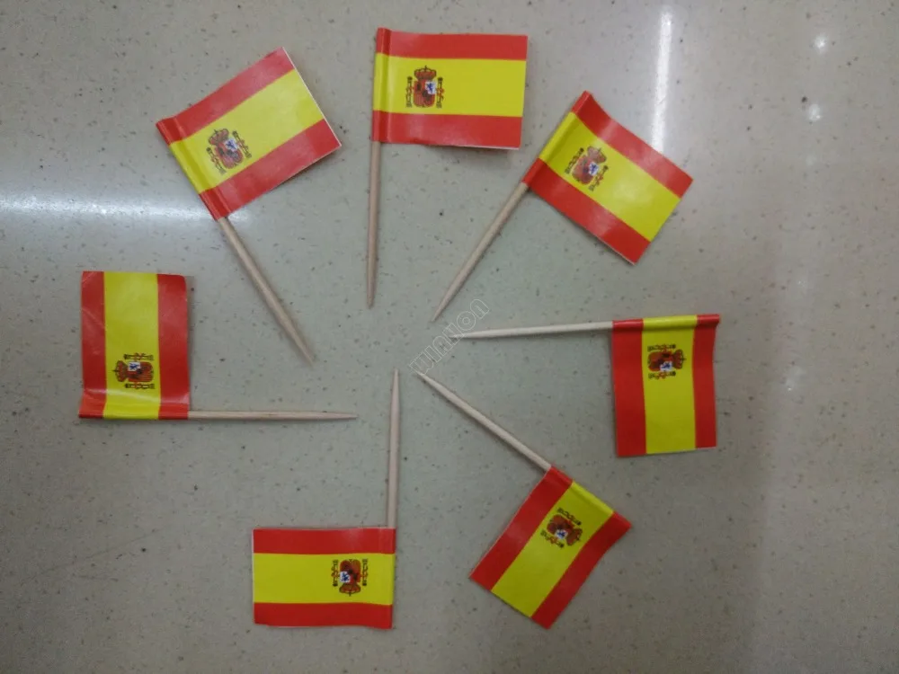 Mini 50Pcs Spain Toothpick Flags Banderas de Espana Food Picks for Parties, Cocktails, Tapas Wood Toothpick and Paper Flag