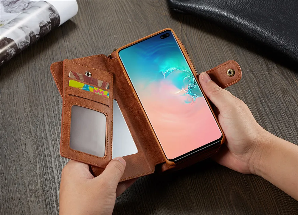 Чехол-бумажник на молнии чехол для телефона для Galaxy S10+ S10 S10e S9 S8 S7 из искусственной кожи противоударный чехол-бумажник с отделением для карт для samsung Note8 Note9