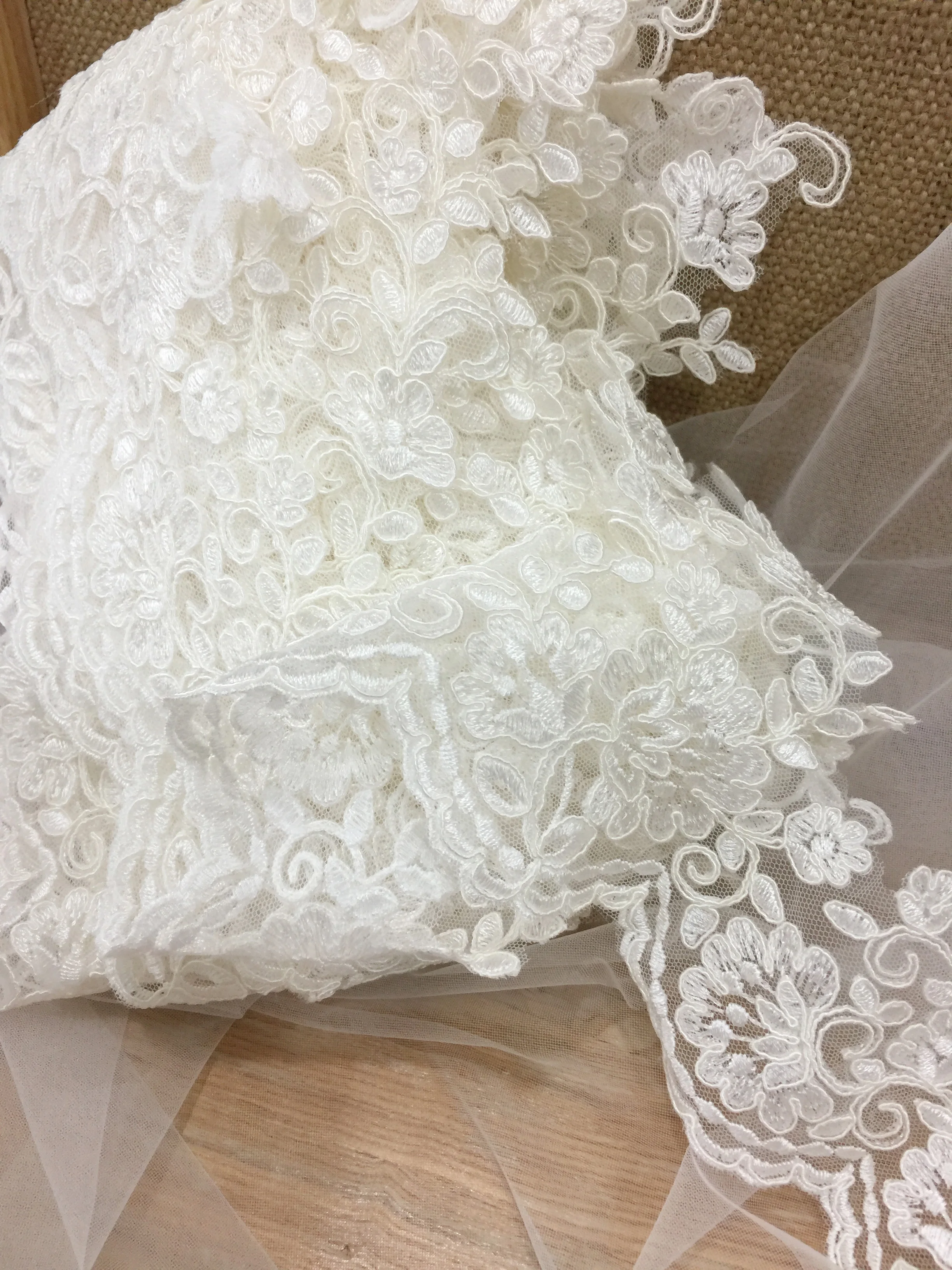 6 ярдов Изящная кружевная отделка с аланконом цвета слоновой кости шнур мелкой