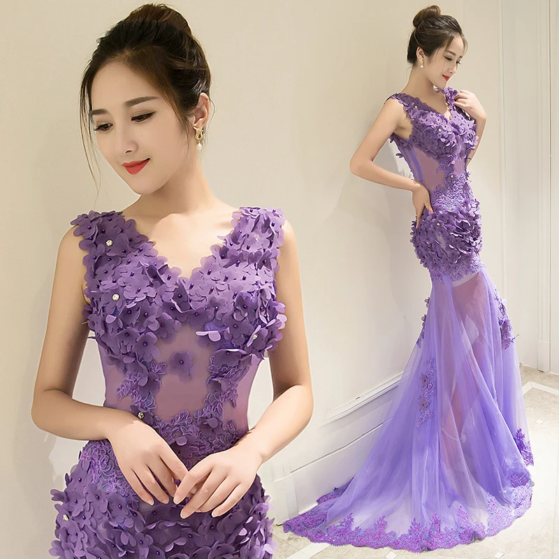Slimming Sexy Tail dress with Flower decoration Wedding Adult Ritual Party Company Year Hollow Out Embroidery | Свадьбы и торжества