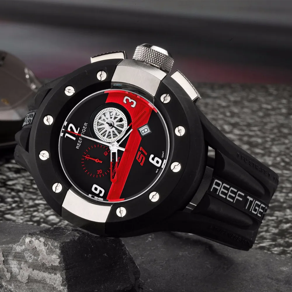 Мужские спортивные часы с хронографом Reef Tiger/RT кварцевые датой и циферблатом на