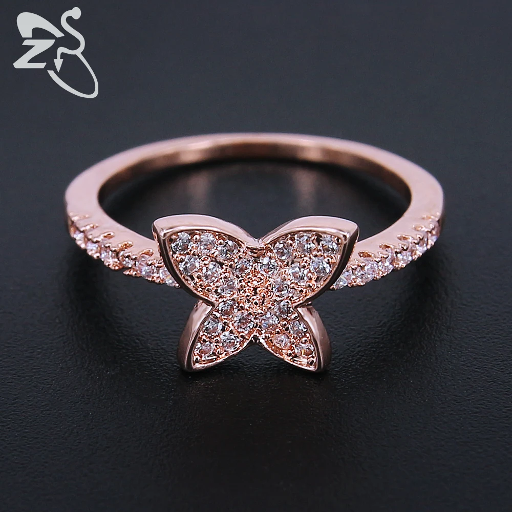 ZS бабочка кольцо для Для женщин проложили кубического циркония Кольца розовое