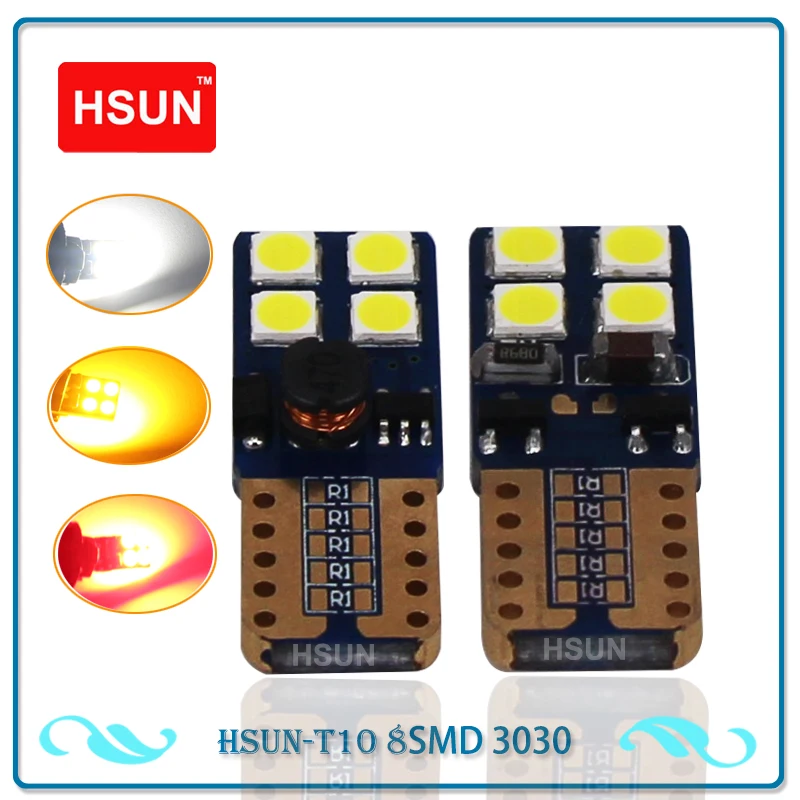 HSUN 2x Габаритные светодиодные лампы W5W T10 для авто 194 168 SMD3030 светодиоды ЛЕД белый