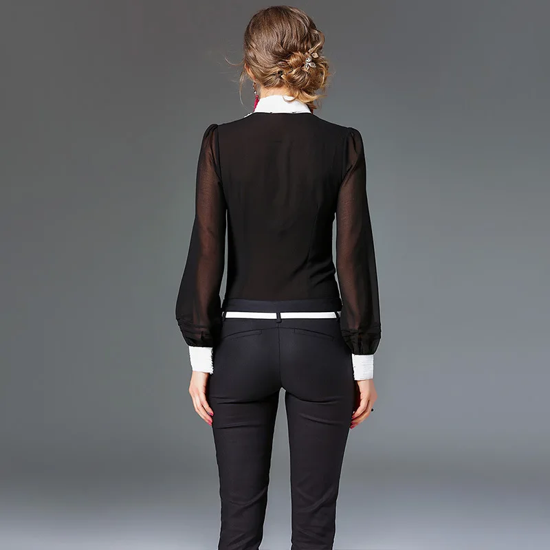 2017 новинка Женская шелковая атласная блузка рубашка Повседневная с длинным