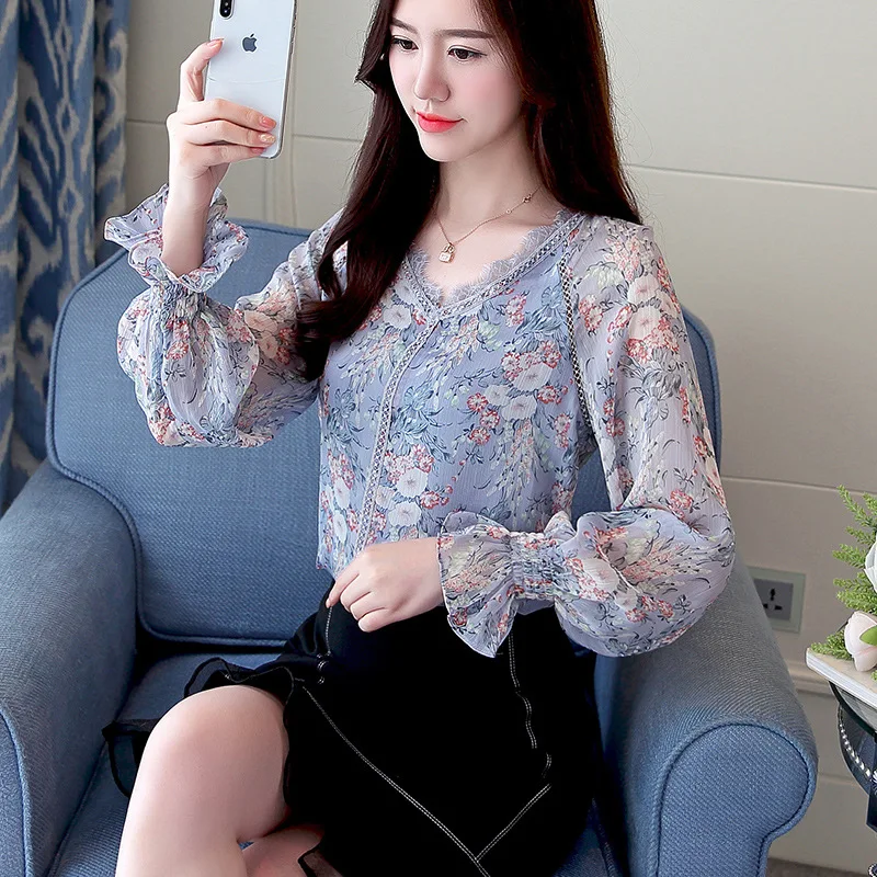 Женская шифоновая блузка с оборками Свободный Топ V образным вырезом и рукавом