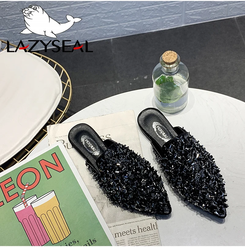 LazySeal/женские тапочки с острым носком; шлепанцы с кристаллами; женские роскошные Тапочки; женские шлепанцы; женская обувь для улицы; женские шлепанцы