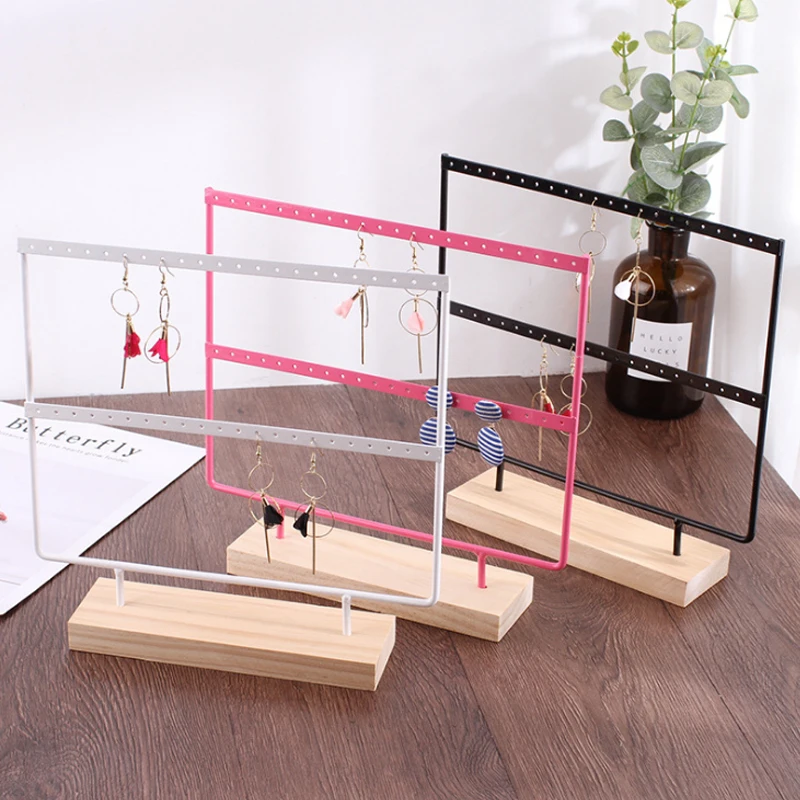 Mordoa 24/44 Holes Wood Earrings Organizer Jewelry Holder Necklace Bracelet Rack 2 Layers Jewelry Display Stand Jewelry Packing