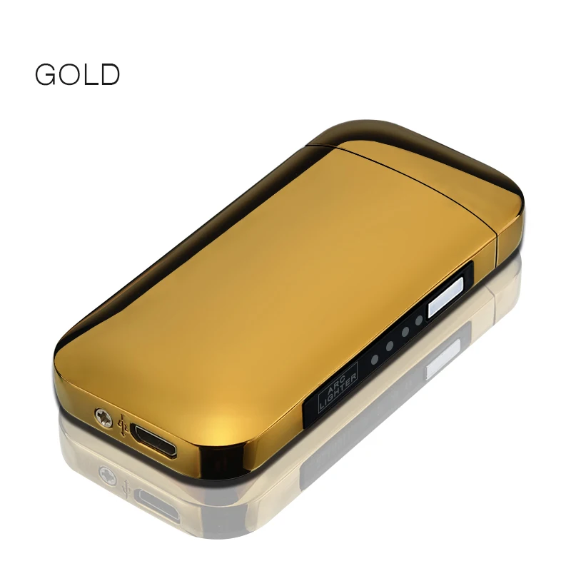 Ice Gold USB электрическая двойная дуговая Зажигалка перезаряжаемая ветрозащитная Зажигалка для сигарет двойная импульсная перекрестная плазменная Зажигалка свободное имя лазера - Цвет: Ice Gold