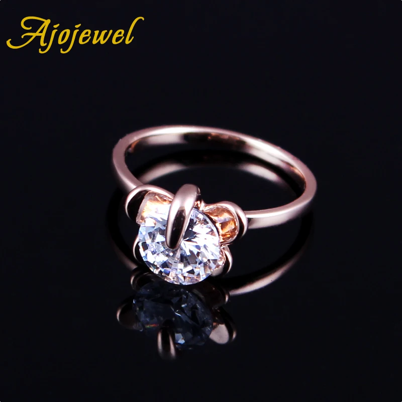 Женское кольцо с цветком Ajojewel обручальное из розового золота цирконием Прямая