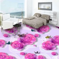 custom 3d floor tiles wallpaper romantic pink rose flowers butterfly fashion murals sticker bedroom bathroom pvc floor wallpaper