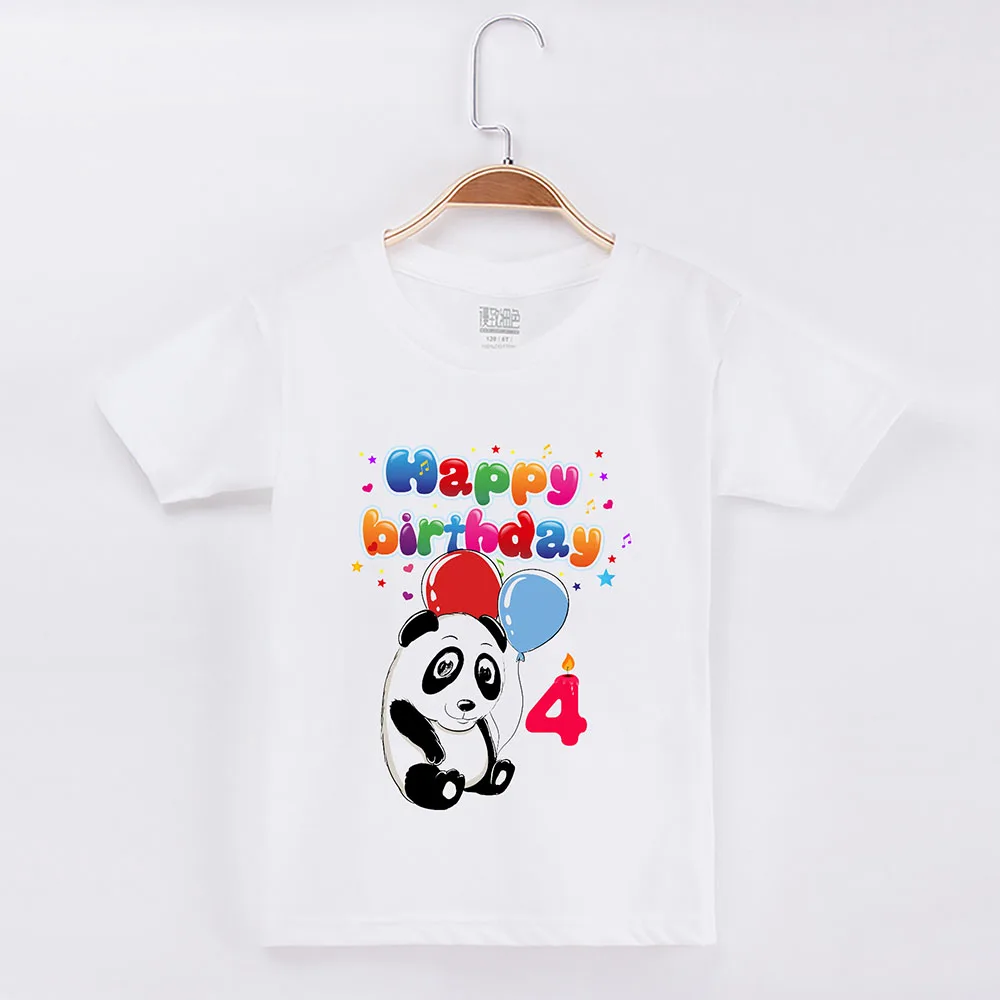 Коллекция года, футболка для дня рождения для девочек и мальчиков, Kawaii Panda, короткая детская одежда из хлопка, Детские футболки, одежда для малышей, топы для девочек - Цвет: White 4Y