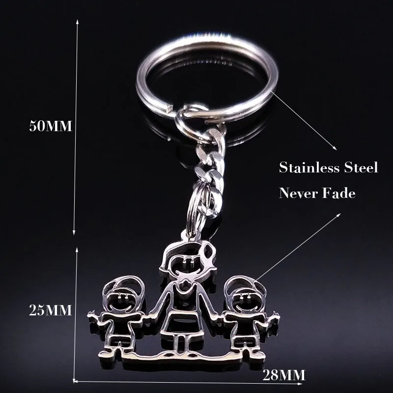 

2021 Fashion Family MUM TWO Boys Stainless Steel Pendant for Key Women Silver Color Keyring Kid Jewelry porte clef K7742S01