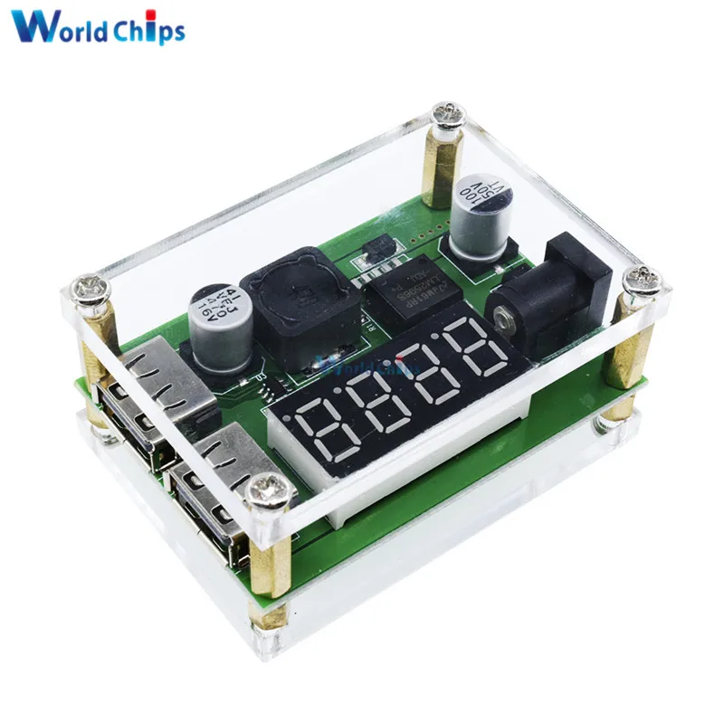 DC-DC 9V 12V 24V 36V to 5V 3A LED Digital Display Step Down Buck Module Voltage Voltmeter Dual USB Converter With Case for Car |