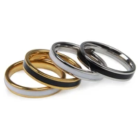 new fashion 4mm width black white enamel ring gold color 316l stainless steel ring women lovers wedding band for couple