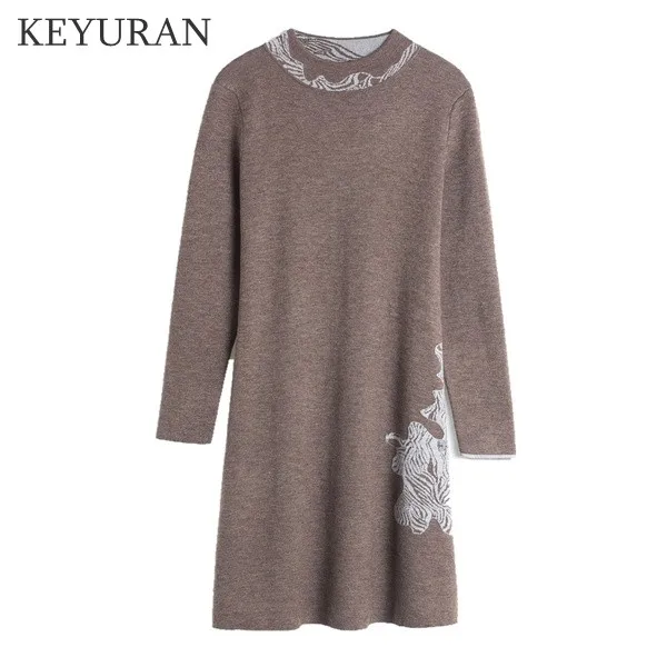 Повседневное трикотажное женское платье свитер с высоким воротом и длинным