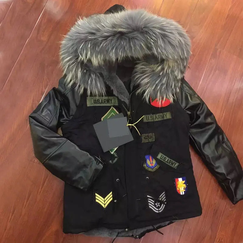 

Black Chapter short woman jacket with grey faux fur coat free shipping