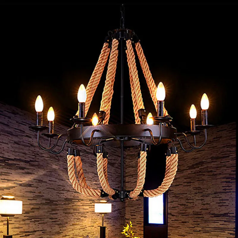 Веревочная люстра черного цвета Подвесная лампа Лофт индастриал ретро