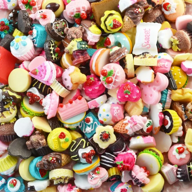 Mix 2 100 Pieces 100 шт слизи Амулеты с конфетами сахарный шоколадный торт смолы плоские с оборота бусины для слаймов для украшения скрапбукинга поделки своими руками - Цвет: Mix 2 100 Pieces