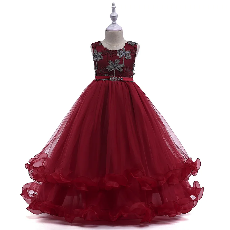 Kid Wedding Dress Girl Party Dresses Elegant Ball Gowns 4 To 14 Years Navy Burgundy Prom for Special Occasions | Детская одежда и