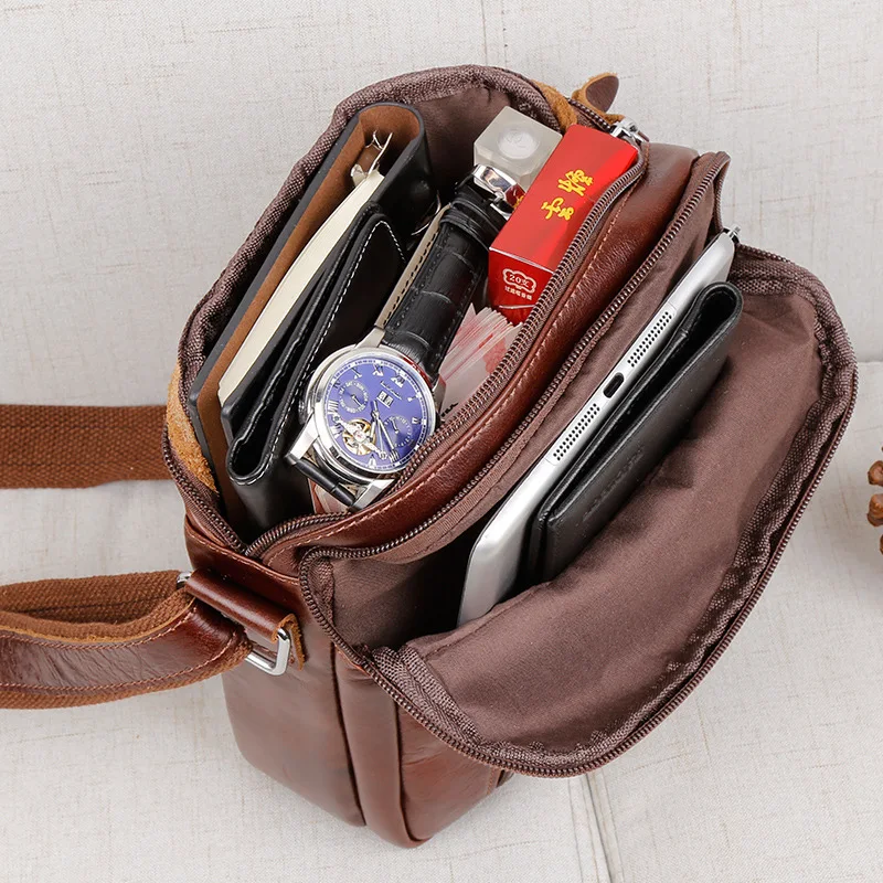 

Genuine Leather Mens Handbag Vintage High Quality Messenger Bag Casual Crossbody Bags Should Bag Oil Wax Cow Leather Flap Bag