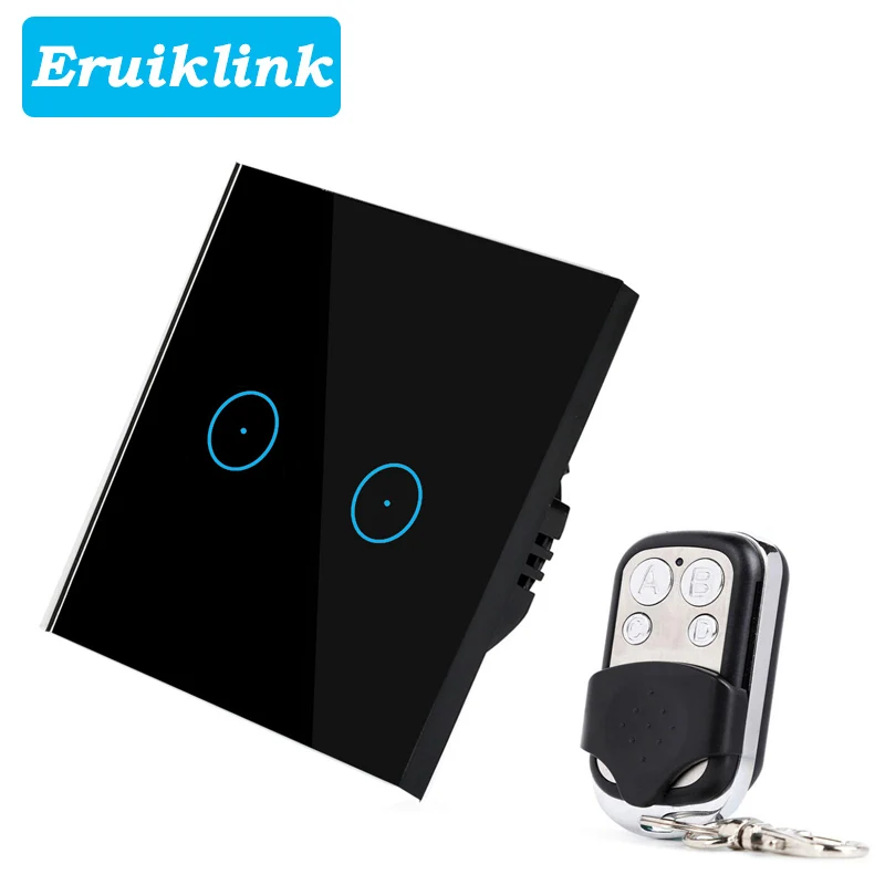 2gang switch with RC Eruiklink ЕС/Великобритания стандарт RF433 беспроводной пульт дистанционного управления светильник, настенный выключатель, сенсорный настенный переключатель для умного дома - Color: 2gang switch with RC