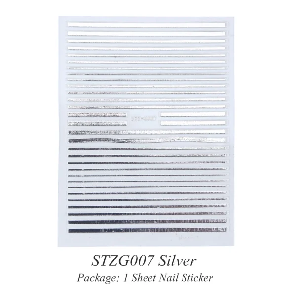 STZG007 Silver 3D серебристо-Золотая наклейка для дизайна ногтей, полоска с геометрическим рисунком, металлический конус, сделай сам, клеящиеся палочки для ногтей, маникюрные наконечники, STZG001-013 - Цвет: STZG007 Silver