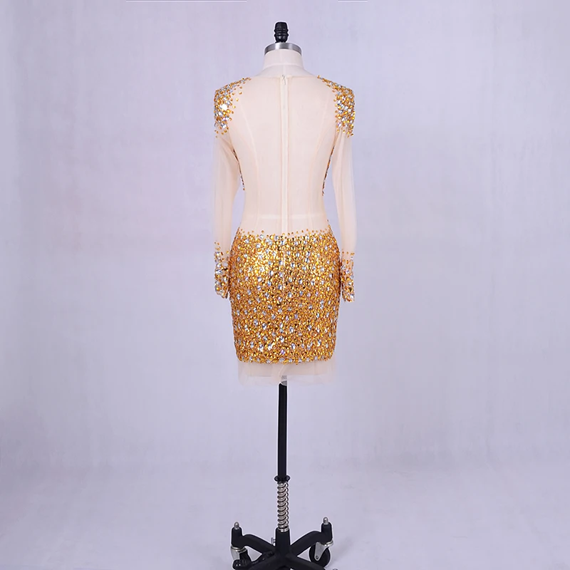 Блестящее золотистое короткое вечернее платье 2018 женское Прозрачное с