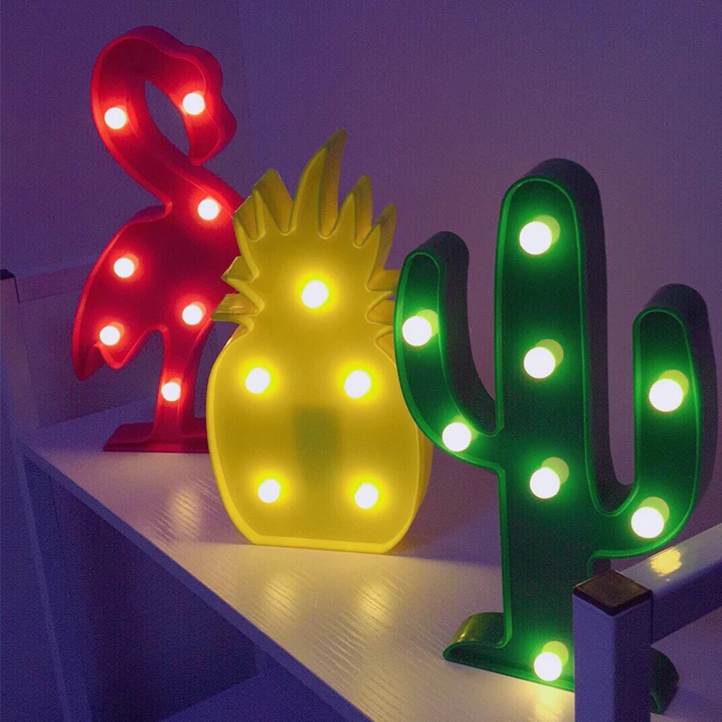 3D LED украшения для ночной вечеринки Фламинго/ананас/кокосовое дерево/единорог