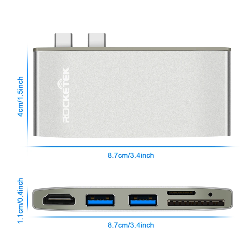 Адаптер Rocketek multi type c 3 0 2 usb хаб HDMI 4K с SD TF кардридером для MacBook pro аксессуары